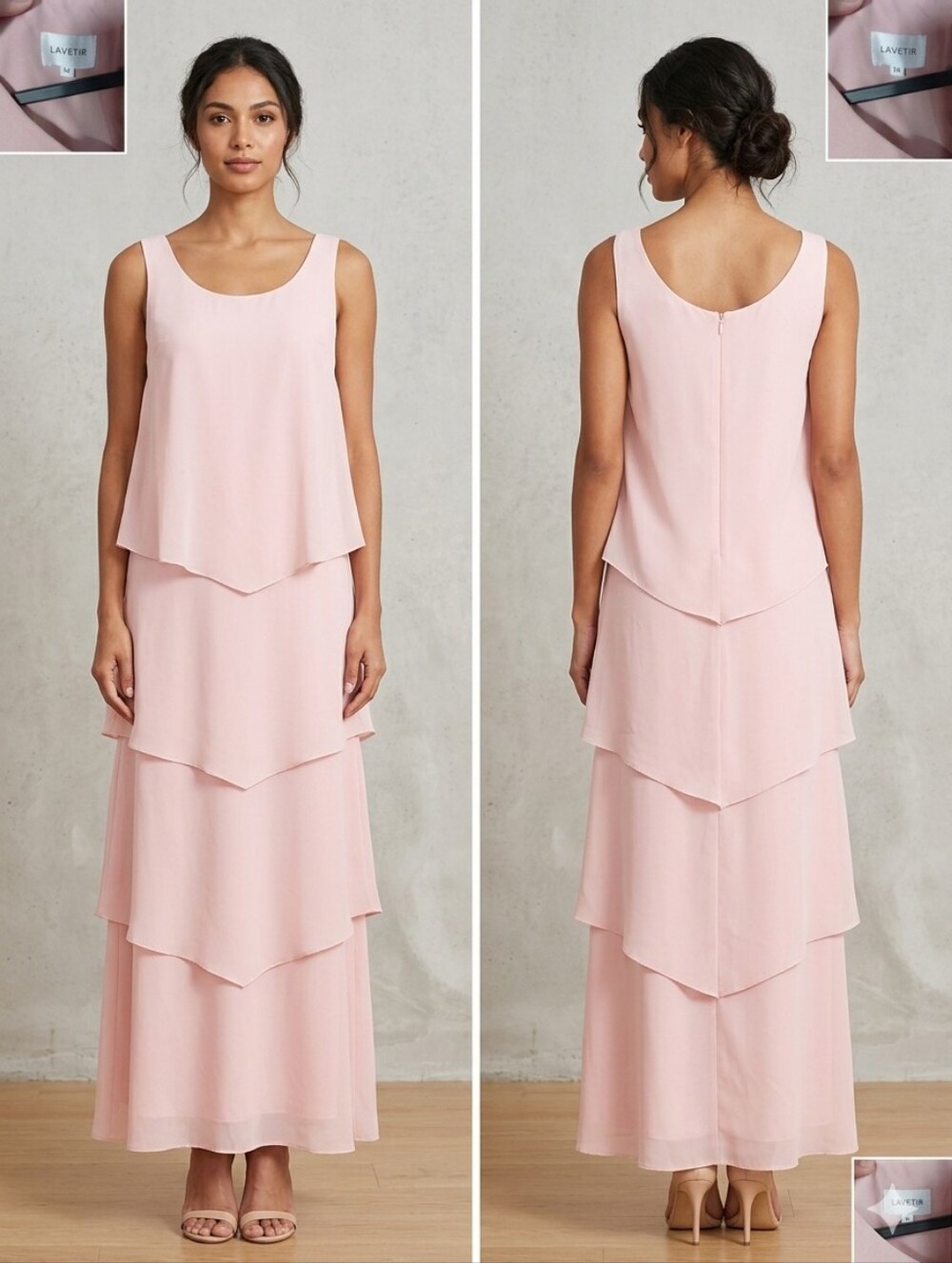 Sleeveless Layered Maxi Dress in Blush Pink